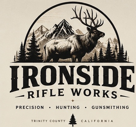 Ironside Rifle Works elk and mountain artwork